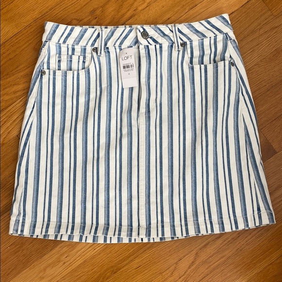 LOFT Blue and White A-Line Mini Skirt - Picture 1 of 3